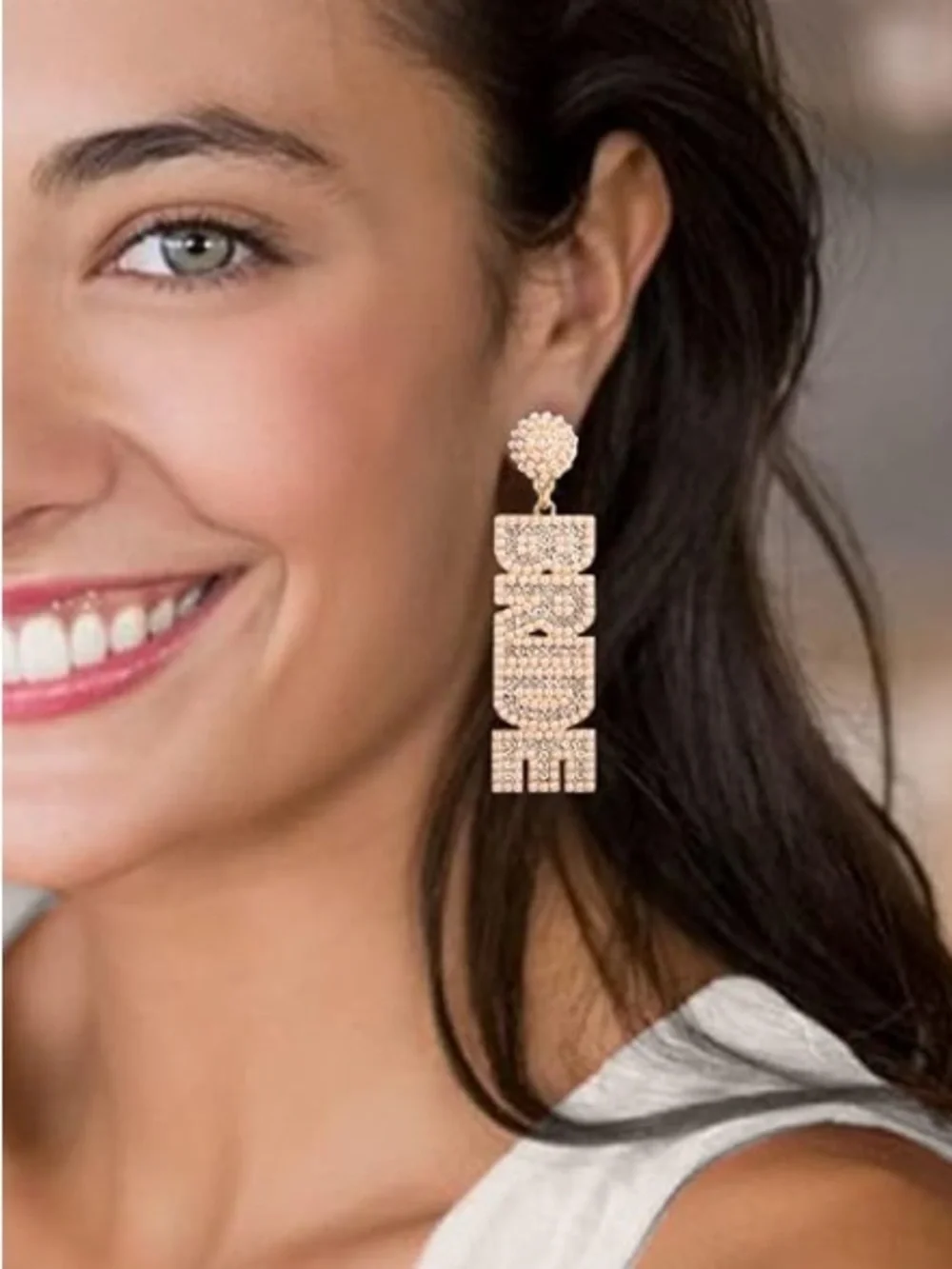 Anthropologie Pearl & Crystal Logo Drop Earrings in Gold and Pearl